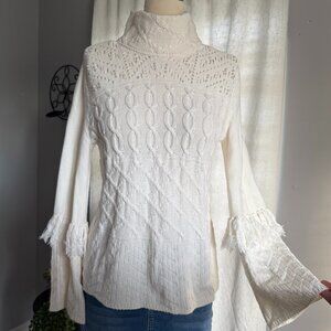 Insane Pearl Beaded Cable Knit Turtleneck Sweater